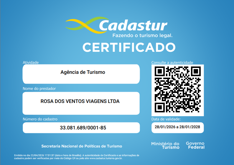 Certificado CADASTUR – Rosa dos Ventos Viagens